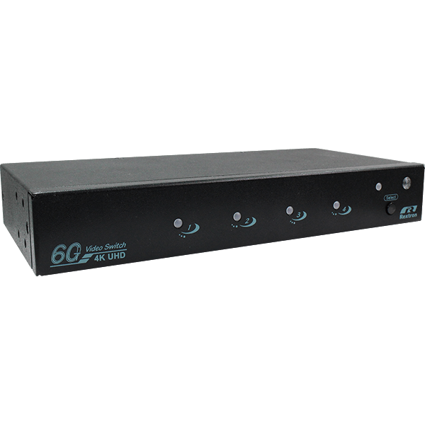 مفتاح ريكسترون VKSM-S6G41 بمنفذ HDMI 2.0 بدقة 4K من 4 منافذ، مبدل HDMI 4x1، بدقة 4K عند 60 هرتز 4:4:4، مخرج صوت، RS232، IR، HDCP 2.2