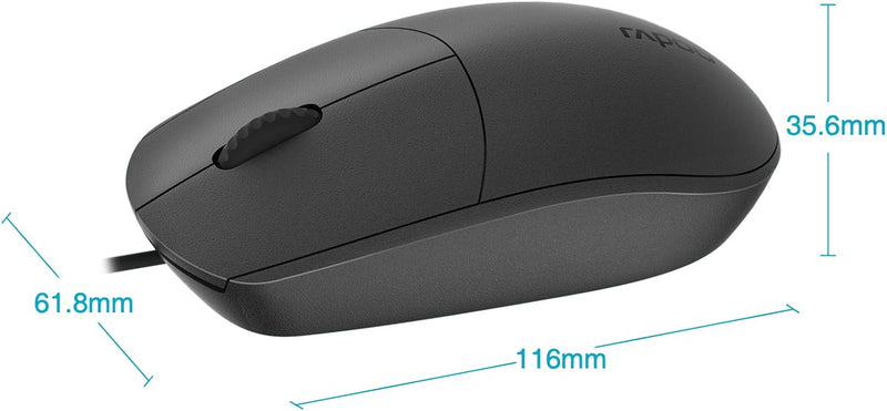 Rapoo N100 Wired Mouse, Black 3-Button USB Wired Computer Mouse for Mac PC