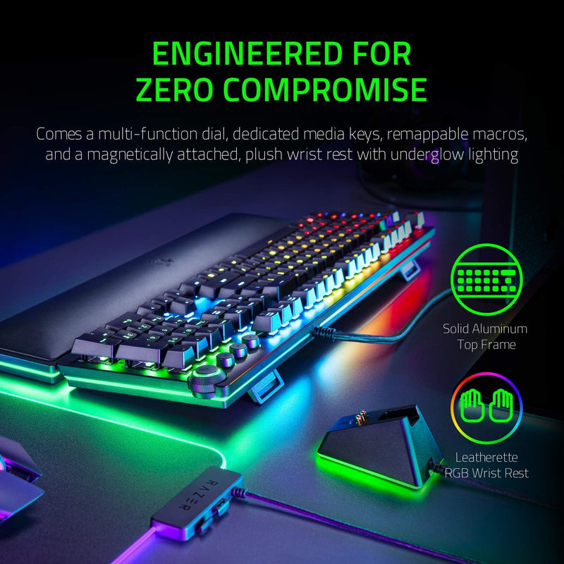 Razer Huntsman Elite Gaming Keyboard: Fast Keyboard Switches - Clicky Optical Switches - Chroma RGB Lighting - Magnetic Plush Wrist Rest - Dedicated Media Keys & Dial
