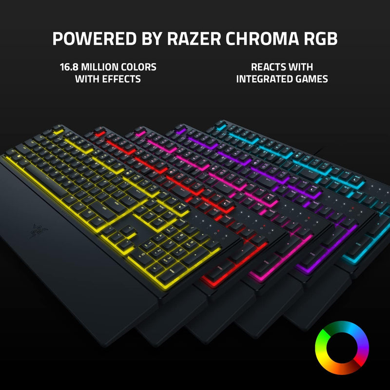 Razer Ornata V3 X Gaming Keyboard: Low-Profile Keys - Silent Membrane Switches - Spill Resistant - Chroma RGB Lighting - Ergonomic Wrist Rest