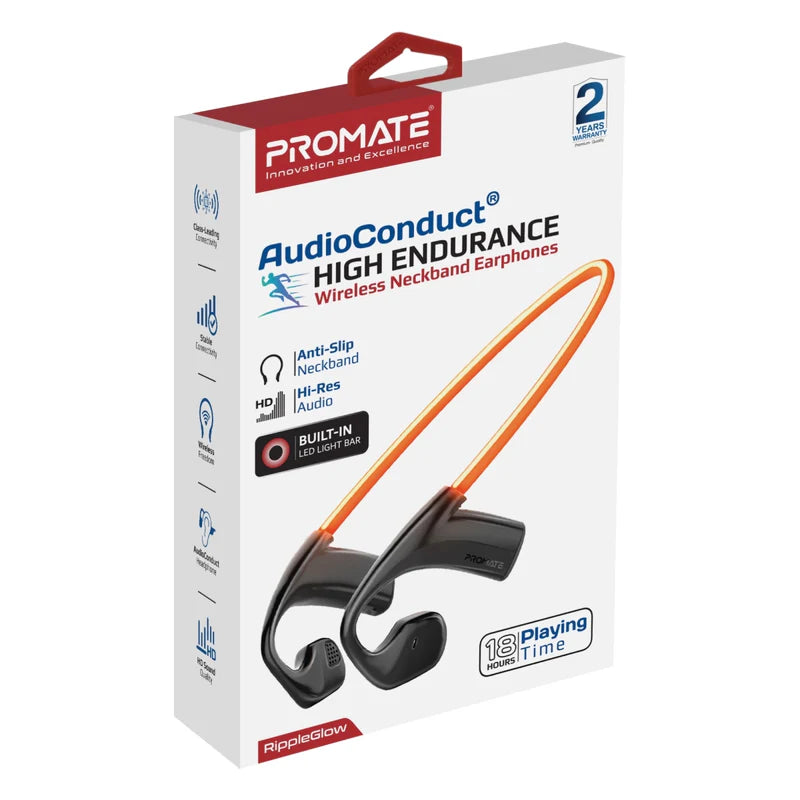 Promate RippleGlow AudioConduct™ High-Endurance Wireless Neckband Earphones