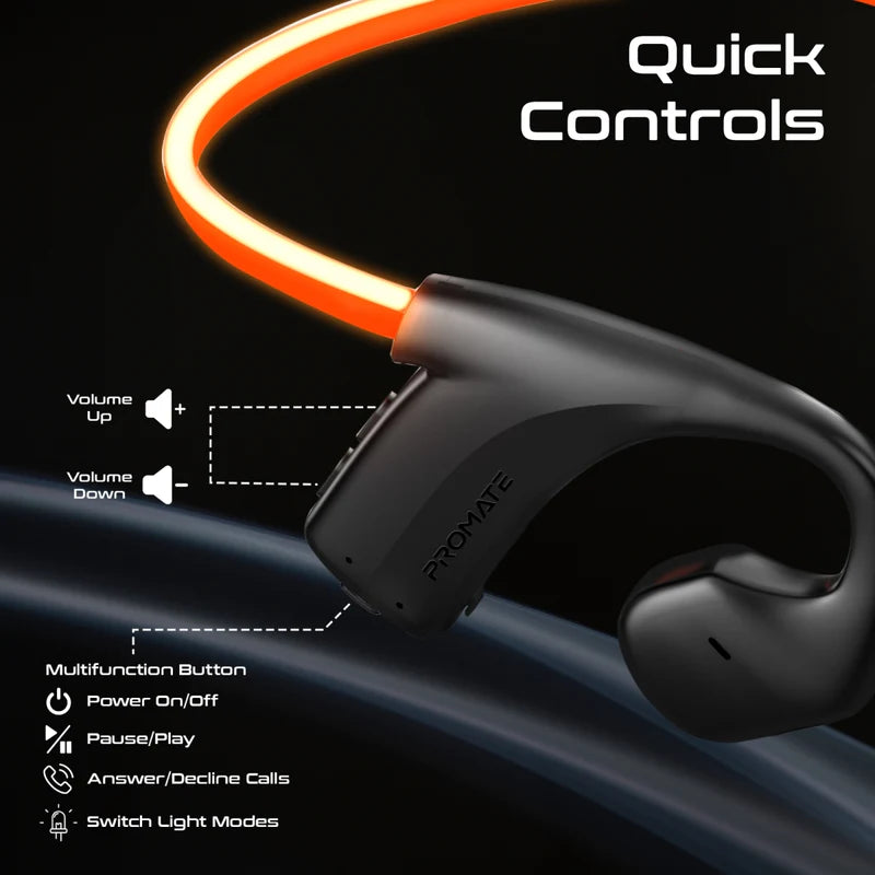 Promate RippleGlow AudioConduct™ High-Endurance Wireless Neckband Earphones