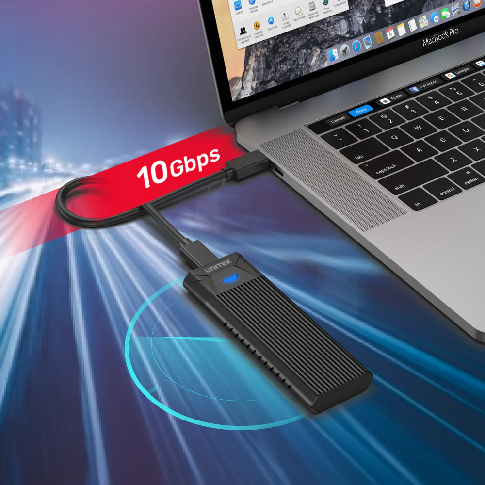 علبة UNITEK SolidForce Lite NVMe M.2 SSD - USB 3.2 الجيل الثاني (10 جيجابت في الثانية)، علبة ألومنيوم بدون أدوات، تدعم UASP، لمحركات أقراص M-Key PCIe SSD