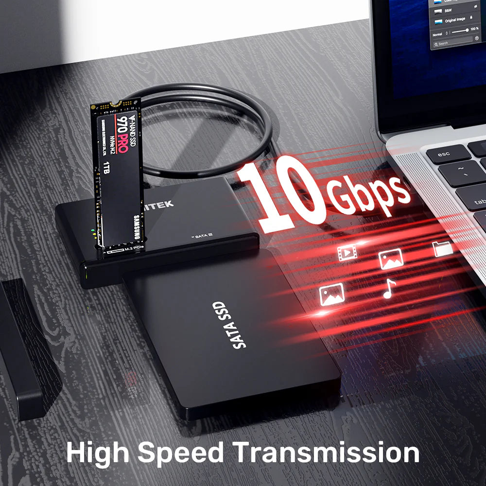 Unitek NVMe M.2 SSD Enclosure Adapter – USB-C 10 Gbps (UASP), Tool-Free NVMe & SATA Support, Hot-Swappable
