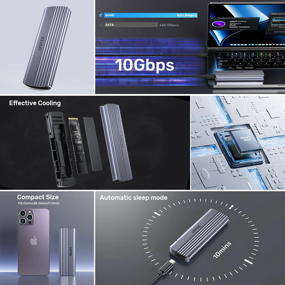 Unitek M.2 PCIe NVMe SSD Enclosure – USB-C 3.1 Gen 2 - 10Gbps Transfer Speed - Supports M-Key & B&M-Key SSDs (2230/2242/2260/2280) - Aluminum Alloy