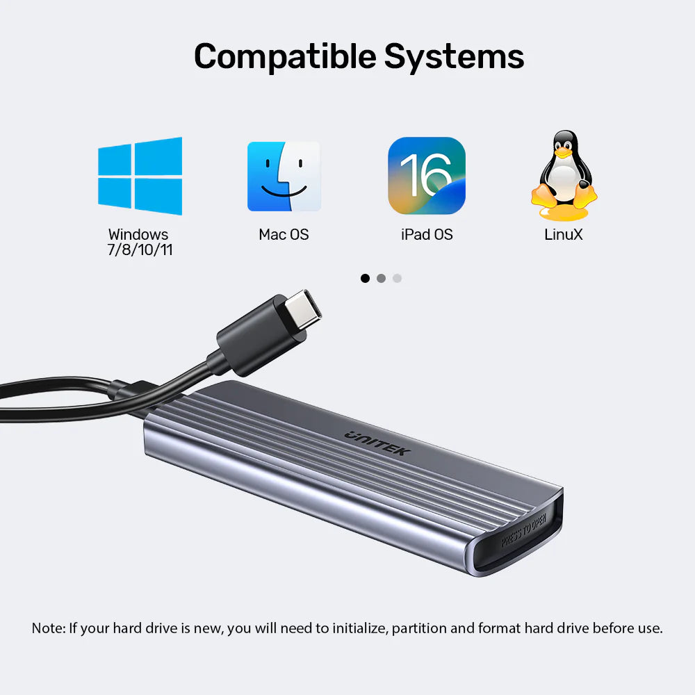 Unitek M.2 PCIe NVMe SSD Enclosure – USB-C 3.1 Gen 2 - 10Gbps Transfer Speed - Supports M-Key & B&M-Key SSDs (2230/2242/2260/2280) - Aluminum Alloy