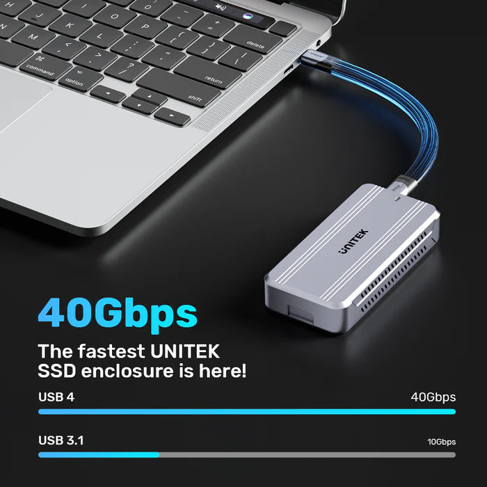 علبة وحدة تخزين M.2 SSD من UNITEK بسرعة 40 جيجابت في الثانية USB4 — علبة خارجية عالية السرعة لوحدة تخزين NVMe مع منفذ USB-C، تصميم تبريد من الألمنيوم، تركيب بدون أدوات