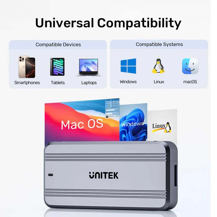 علبة وحدة تخزين M.2 SSD من UNITEK بسرعة 40 جيجابت في الثانية USB4 — علبة خارجية عالية السرعة لوحدة تخزين NVMe مع منفذ USB-C، تصميم تبريد من الألمنيوم، تركيب بدون أدوات