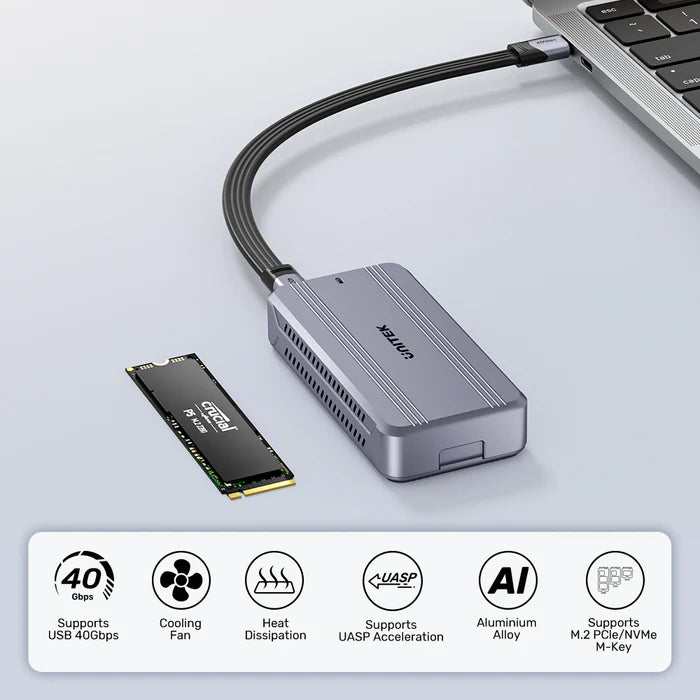 علبة وحدة تخزين M.2 SSD من UNITEK بسرعة 40 جيجابت في الثانية USB4 — علبة خارجية عالية السرعة لوحدة تخزين NVMe مع منفذ USB-C، تصميم تبريد من الألمنيوم، تركيب بدون أدوات