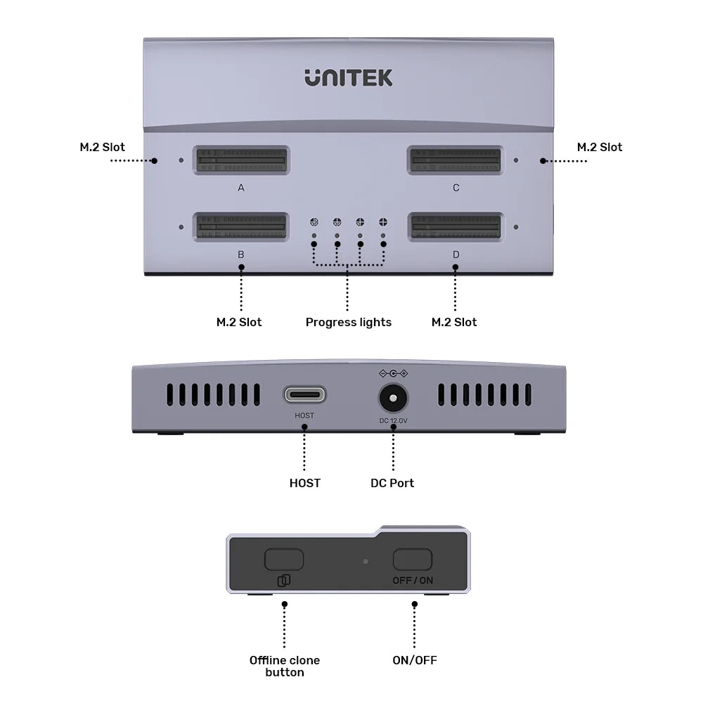 Unitek USB4 4-Bay M.2 SSD Docking Station – 40 Gbps USB4/Thunderbolt3, 1-to-3 Offline Clone, Aluminum, 32 TB Support