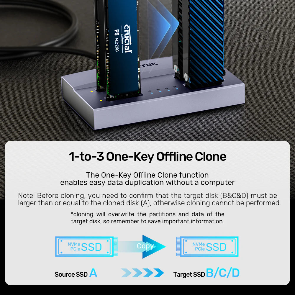 Unitek USB4 4-Bay M.2 SSD Docking Station – 40 Gbps USB4/Thunderbolt3, 1-to-3 Offline Clone, Aluminum, 32 TB Support