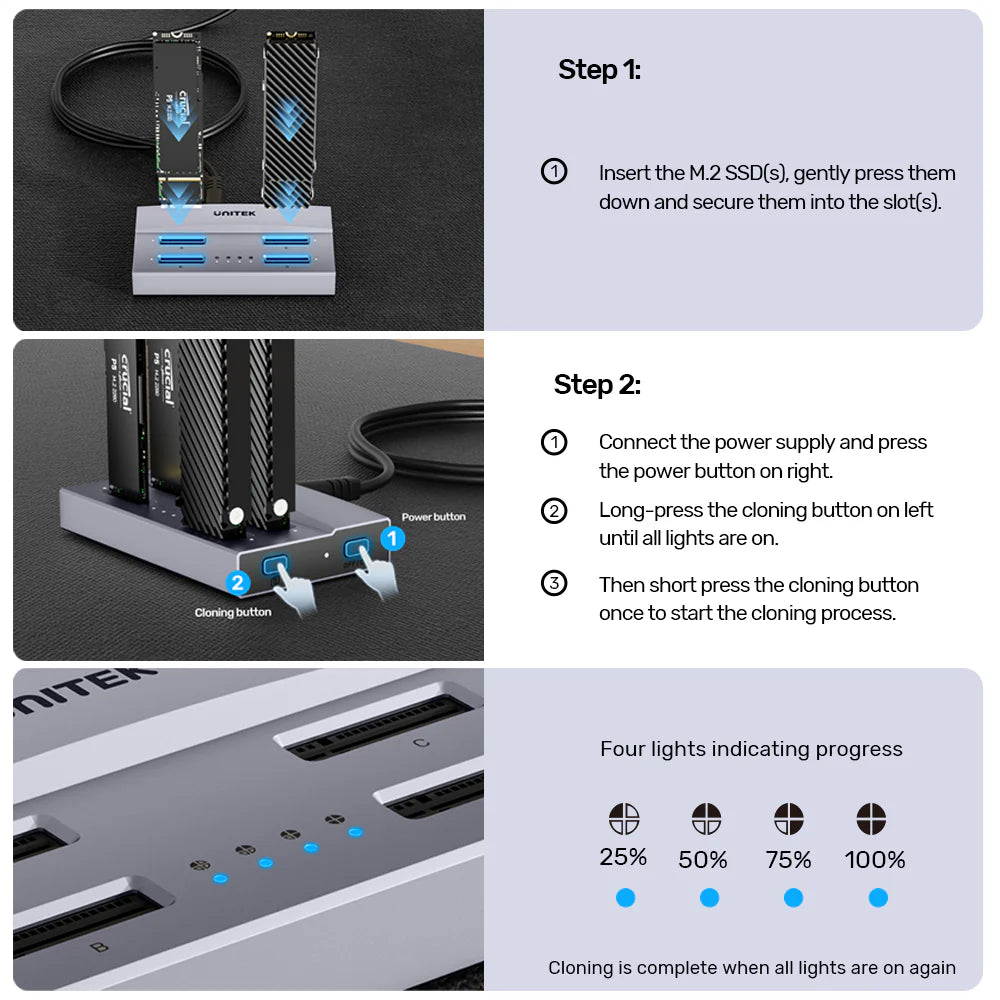 Unitek USB4 4-Bay M.2 SSD Docking Station – 40 Gbps USB4/Thunderbolt3, 1-to-3 Offline Clone, Aluminum, 32 TB Support
