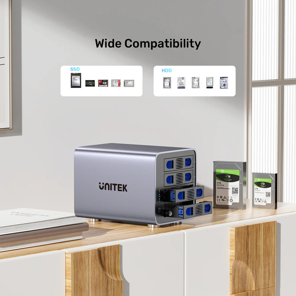 Unitek 4-Bay RAID External Hard Drive Enclosure – USB 3.0 (5 Gbps) & eSATA Support, 8 RAID Modes, Aluminum, 80 TB, Cooling Fan