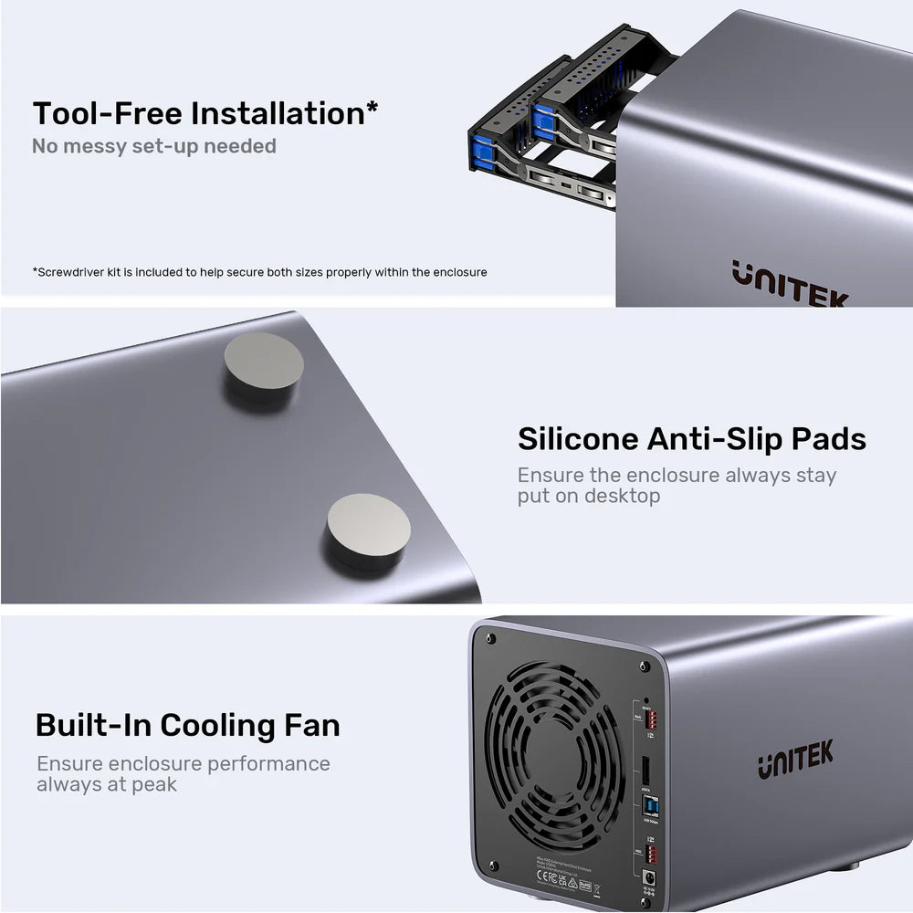 Unitek 4-Bay RAID External Hard Drive Enclosure – USB 3.0 (5 Gbps) & eSATA Support, 8 RAID Modes, Aluminum, 80 TB, Cooling Fan