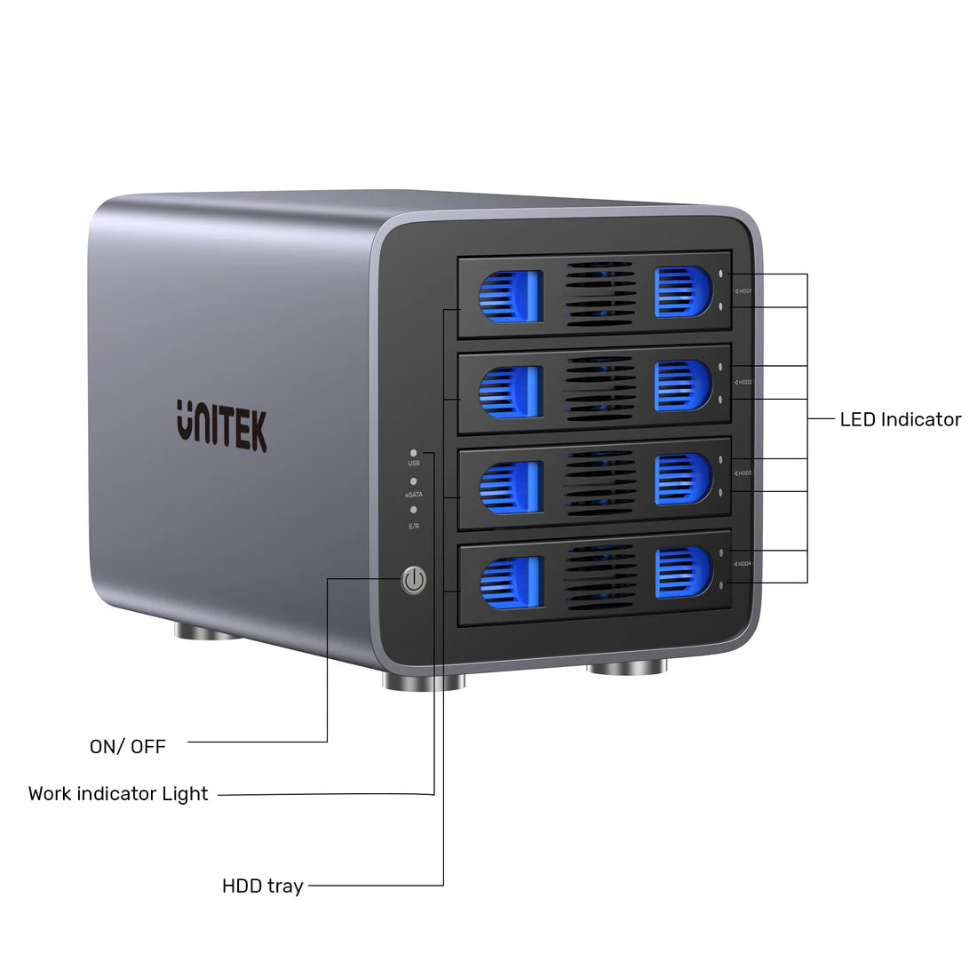 Unitek 4-Bay RAID External Hard Drive Enclosure – USB 3.0 (5 Gbps) & eSATA Support, 8 RAID Modes, Aluminum, 80 TB, Cooling Fan