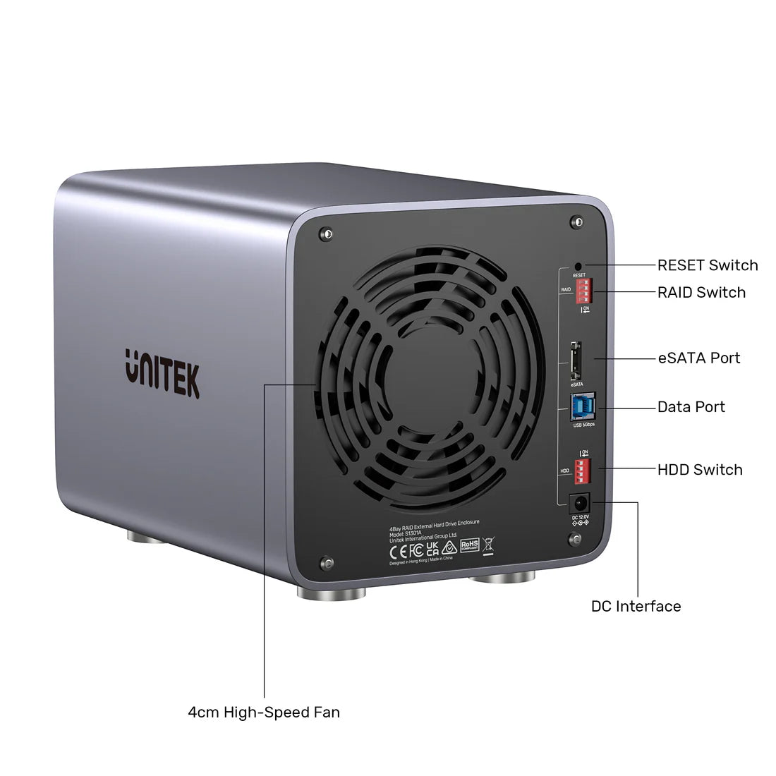 Unitek 4-Bay RAID External Hard Drive Enclosure – USB 3.0 (5 Gbps) & eSATA Support, 8 RAID Modes, Aluminum, 80 TB, Cooling Fan