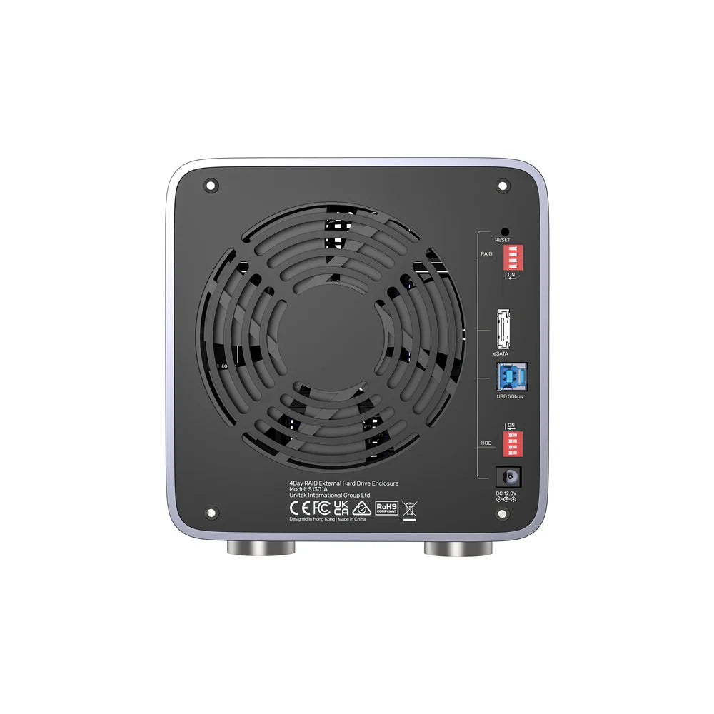 Unitek 4-Bay RAID External Hard Drive Enclosure – USB 3.0 (5 Gbps) & eSATA Support, 8 RAID Modes, Aluminum, 80 TB, Cooling Fan