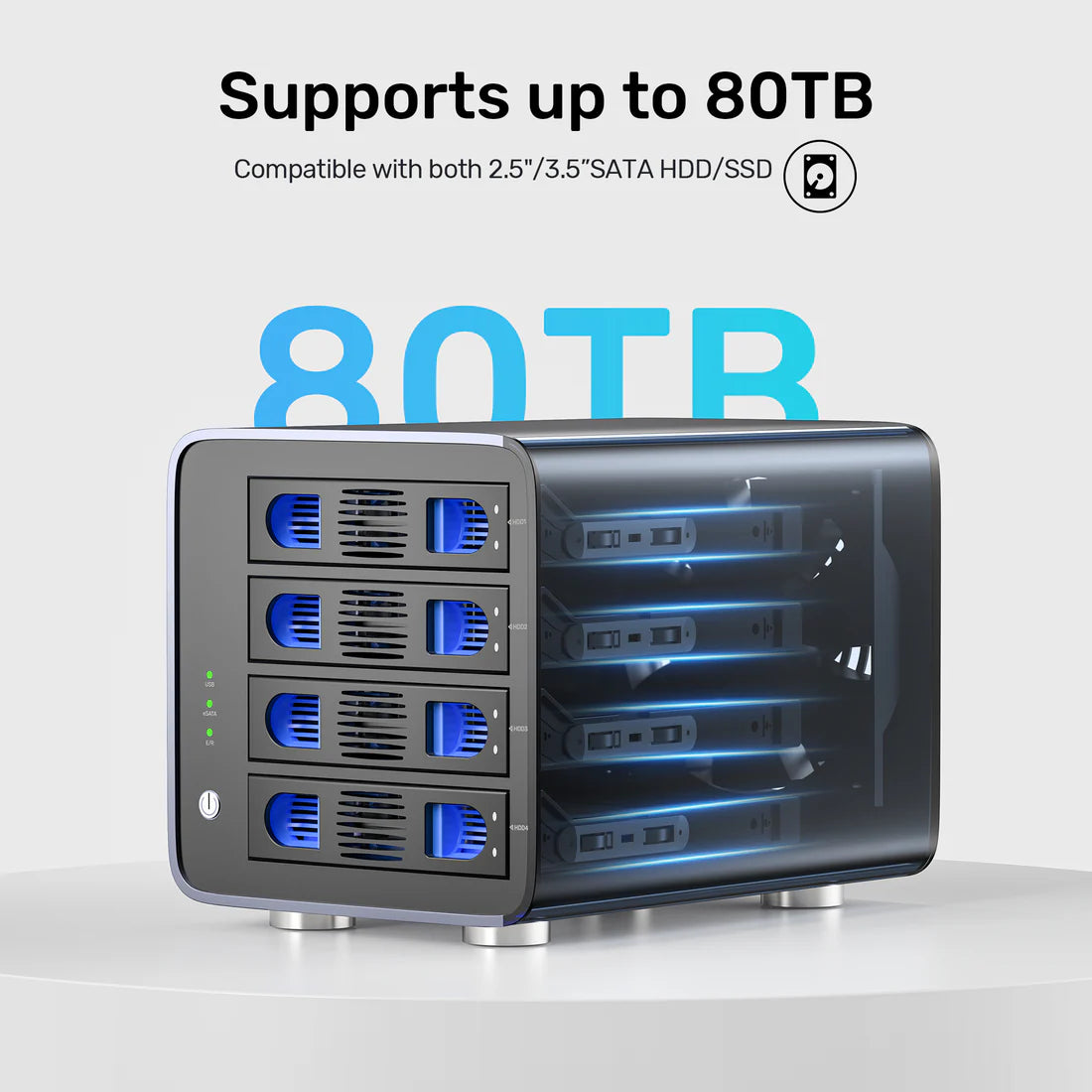 Unitek 4-Bay RAID External Hard Drive Enclosure – USB 3.0 (5 Gbps) & eSATA Support, 8 RAID Modes, Aluminum, 80 TB, Cooling Fan