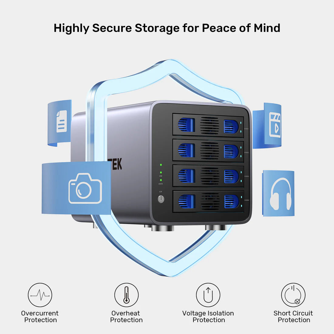 Unitek 4-Bay RAID External Hard Drive Enclosure – USB 3.0 (5 Gbps) & eSATA Support, 8 RAID Modes, Aluminum, 80 TB, Cooling Fan