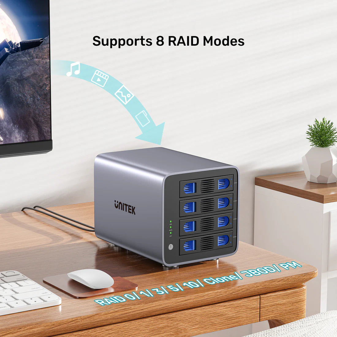Unitek 4-Bay RAID External Hard Drive Enclosure – USB 3.0 (5 Gbps) & eSATA Support, 8 RAID Modes, Aluminum, 80 TB, Cooling Fan
