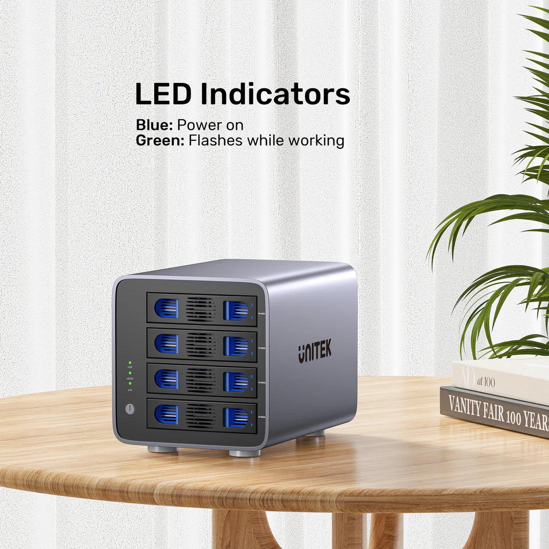 Unitek 4-Bay RAID External Hard Drive Enclosure – USB 3.0 (5 Gbps) & eSATA Support, 8 RAID Modes, Aluminum, 80 TB, Cooling Fan