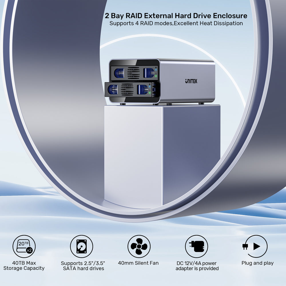 Unitek 2 Bay USB-C RAID External Hard Drive Enclosure