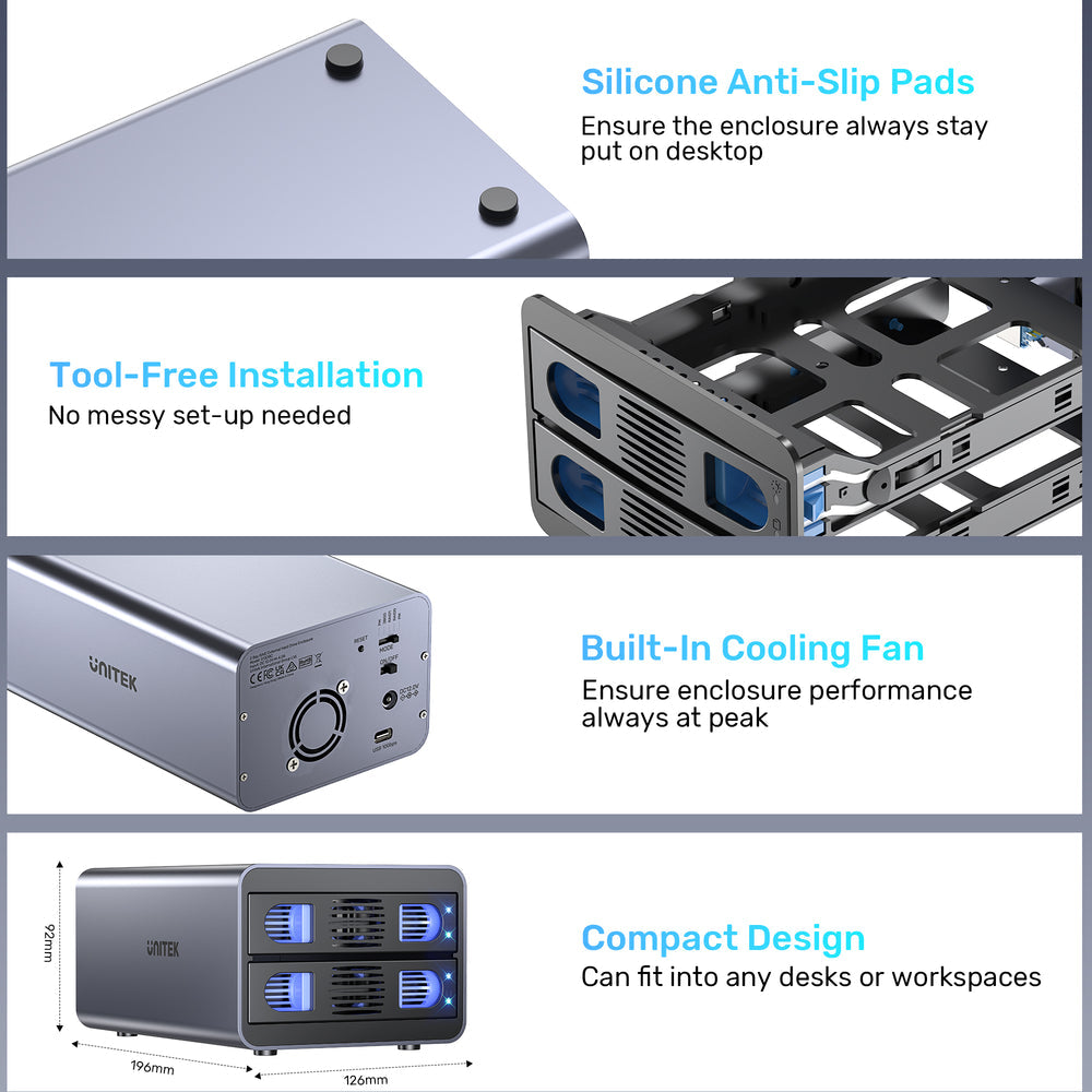 Unitek 2 Bay USB-C RAID External Hard Drive Enclosure