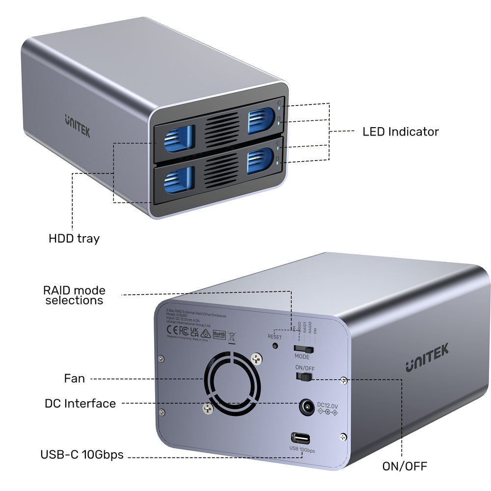 Unitek 2 Bay USB-C RAID External Hard Drive Enclosure