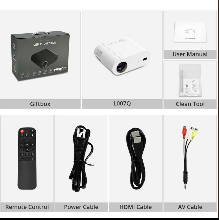 جهاز عرض ذكي HOTACK L007 LCD 400 ANSI يعمل بنظام أندرويد 11.0 واي فاي وبلوتوث HDMI USB AV تركيز تلقائي