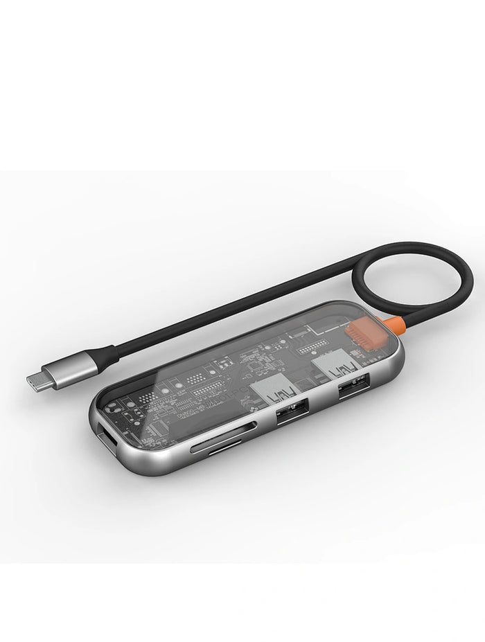 WIWU CB005 TRANSPARENT 5 IN 1 CYBER USB-C HUB - SPACE GREY WIWU CB005 TRANSPARENT 5 IN 1 CYBER USB-C HUB - SPACE GREY