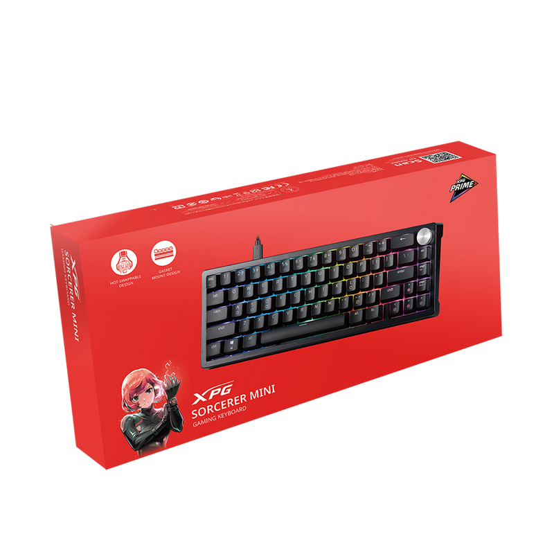 XPG Sorcerer Mini Black 65% Form Factor Triple Layered Damping Foam 66 Keys (ANSI)67 Keys(ISO) Detachable USB