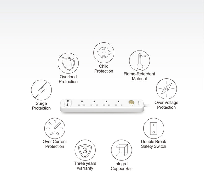 Huntkey Suc-507 Power Strip Surge Protector With 4 Outlets And 2 Usb Ports