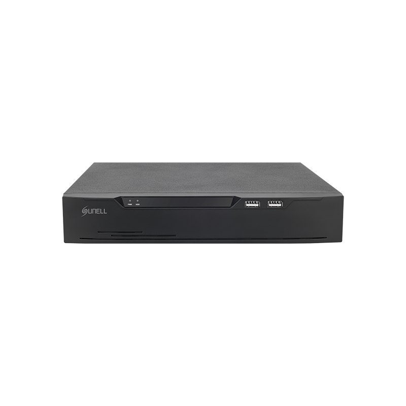 مسجل Sunell NVR PoE بأربع قنوات 4K، 4 منافذ PoE، كشف بالذكاء الاصطناعي، سرعة 40 ميجابت في الثانية، HDMI/VGA، قرص صلب واحد حتى 12 تيرابايت، جهاز تسجيل جاهز للتشغيل