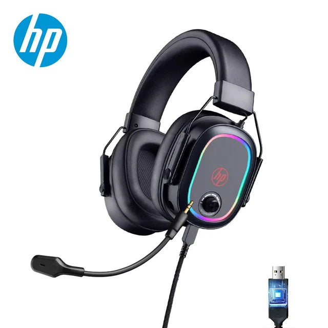 سماعة الألعاب HP-H1G Dynamic RGB مع ميكروفون 7.1، صوت محيطي، سماعات الرأس، أزرار التحكم، مستوى الصوت للكمبيوتر الشخصي