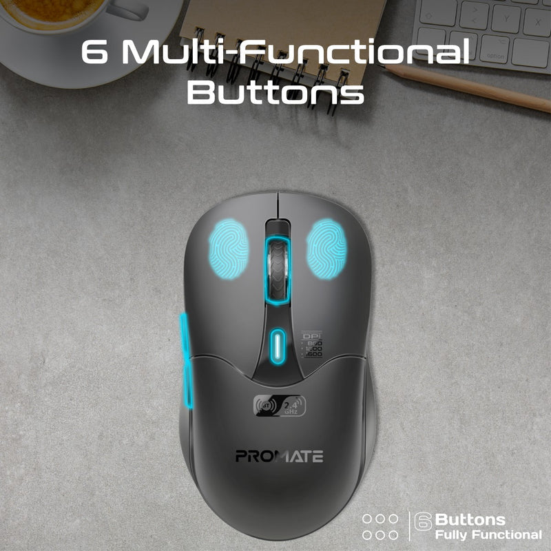 Promate Samo Dual Mode Rechargeable Wireless Mouse with BT & RF Connectivity