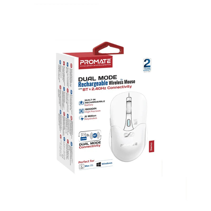 Promate Samo Dual Mode Rechargeable Wireless Mouse with BT & RF Connectivity