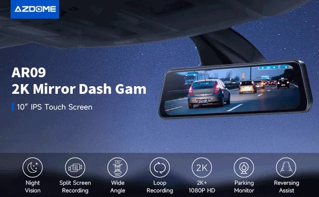 Azdome Mirror Dash Cam AR09 2 Channels 4K – Front and Rear Mirror-Style Car Camera with 4K Resolution by AZDOME