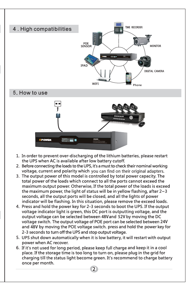iPower IPR120V52 DC UPS with 4x6000mAh LiFePO4 Battery, 120W Max Output, POE & Multi-Voltage Support (12V/24V/48V/52V)