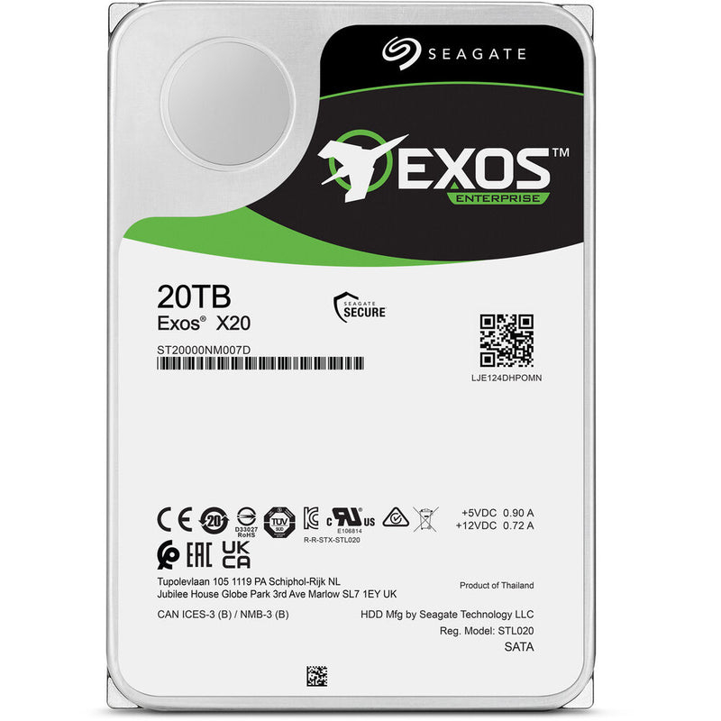 Seagate Exos X20 7200 rpm SATA III 6 Gb/s 3.5" Internal HDD - 20TB