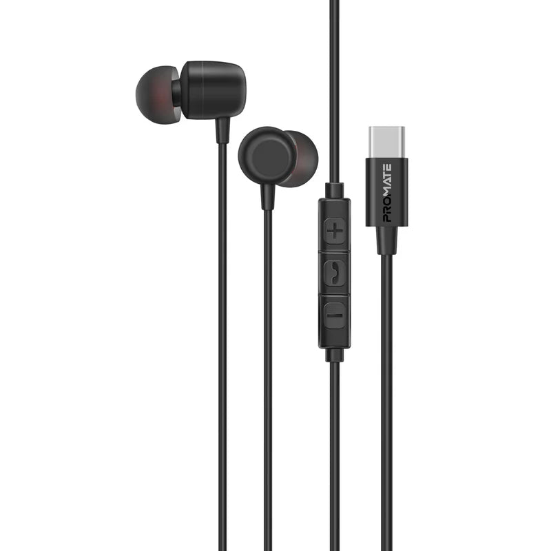 Promate Silken-ENC Ergonomic In-Ear USB-C Wired ENC Stereo Earphones – High-Fidelity Sound, ENC Microphone, Inline Controls