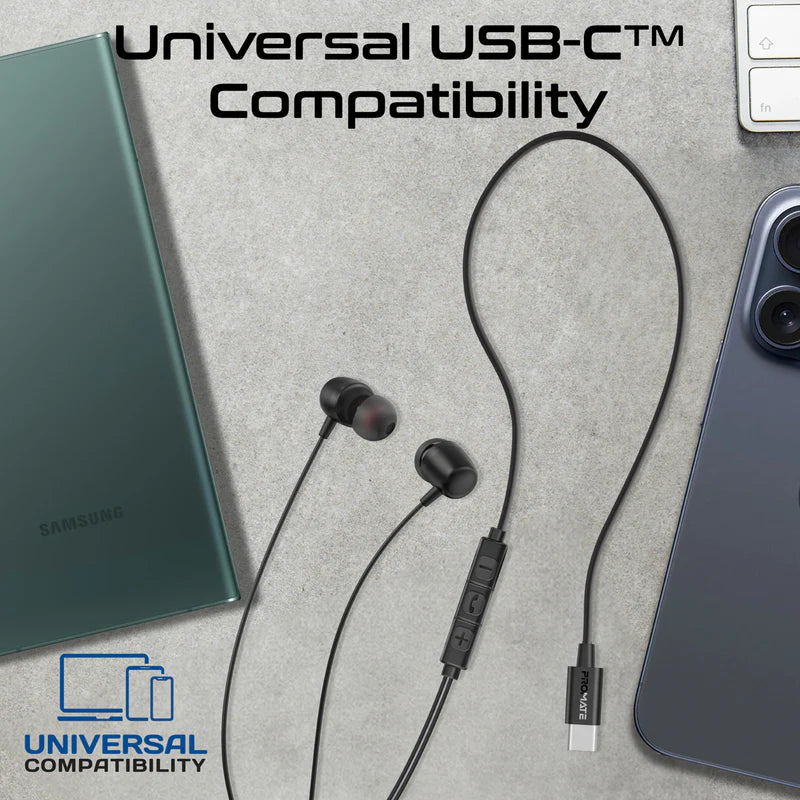 Promate Silken-ENC Ergonomic In-Ear USB-C Wired ENC Stereo Earphones – High-Fidelity Sound, ENC Microphone, Inline Controls