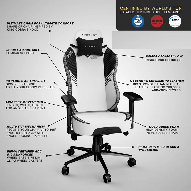 CYBEART | House Stark Gaming Chair - DC Comics | 4D Armrest | Inbuilt Lumbar Support | Supreme PU Leather, Ergonomic, Recline & Tilt