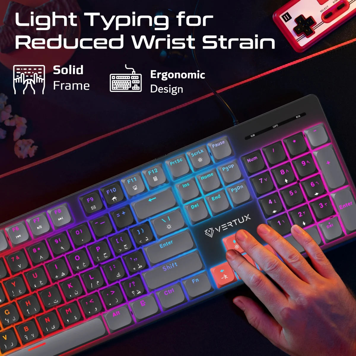 Vertux StealthKey Full‑Size Mechanical Gaming Keyboard – Low‑Profile Red Switches, 17‑Mode RGB, 50M Keystrokes, 26‑Key Anti‑Ghosting