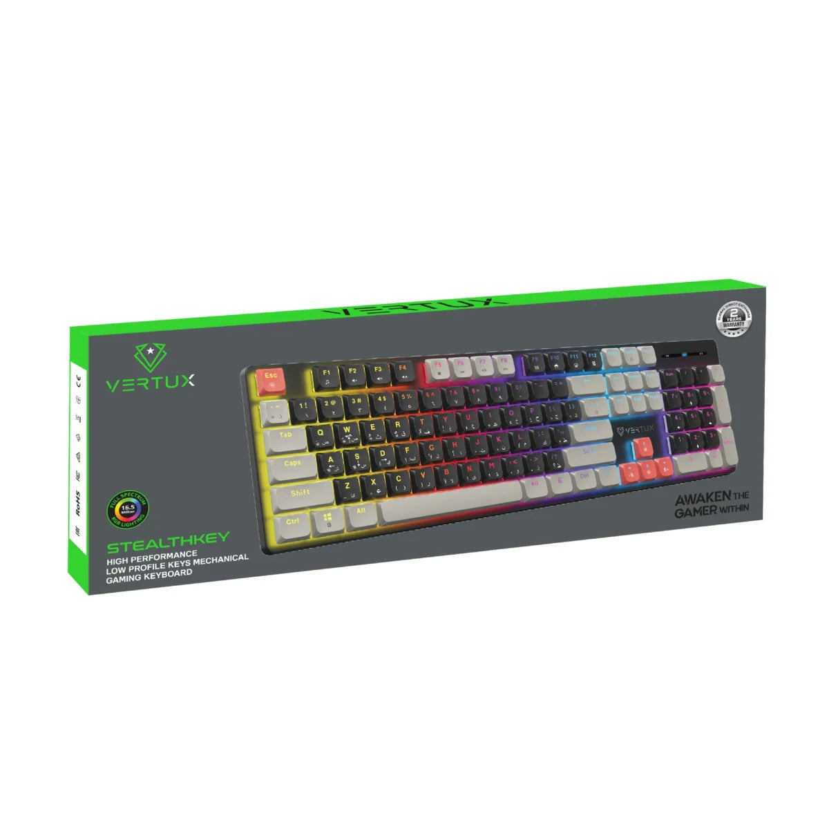 Vertux StealthKey Full‑Size Mechanical Gaming Keyboard – Low‑Profile Red Switches, 17‑Mode RGB, 50M Keystrokes, 26‑Key Anti‑Ghosting