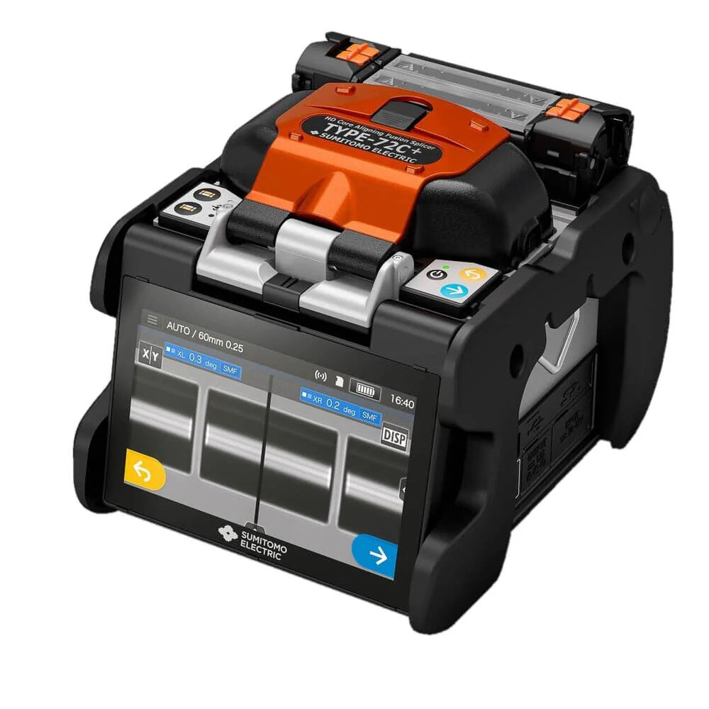 جهاز لحام الألياف البصرية عالي الدقة Sumitomo Electric TYPE-72C+ مع فرنَين، شاشة لمس، تحديد تلقائي للألياف، واتصال SumiCloud