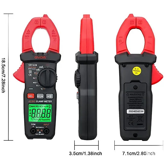 GVDA GD163B 1000A Digital Clamp Meter, AC/DC Current Measurement, LED Display, Professional Multi-Function Electrical Tester