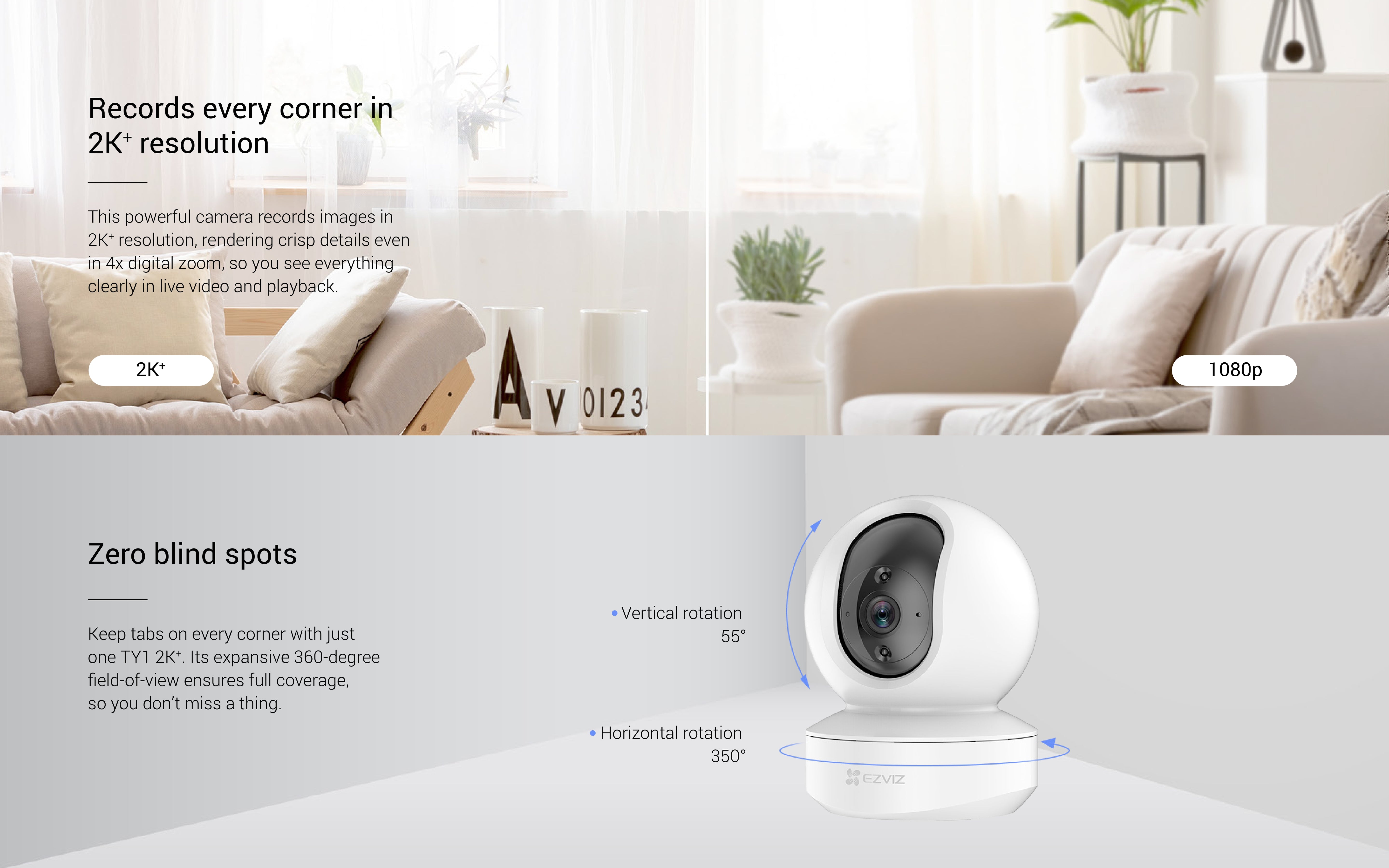 EZVIZ TY1 4MP Smart Wi-Fi Pan & Tilt Indoor Camera with Auto Tracking, Human Motion Detection, 2K+ Resolution, Night Vision, Two-Way Talk