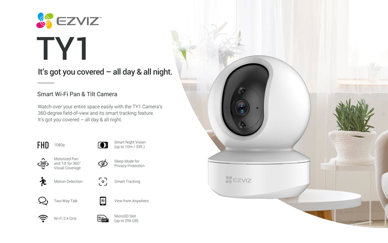 كاميرا EZVIZ TY1 2MP ذكية مزودة بتقنية Wi-Fi وقابلة للإمالة