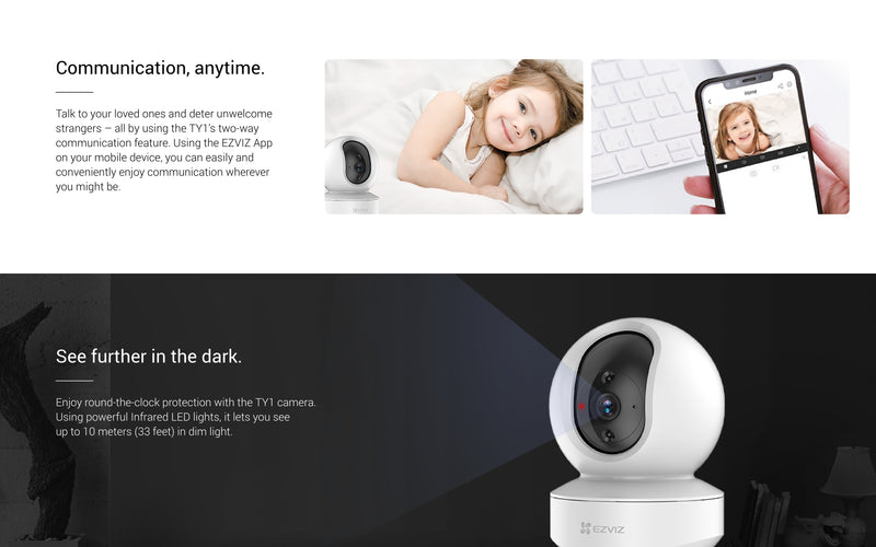 كاميرا EZVIZ TY1 2MP ذكية مزودة بتقنية Wi-Fi وقابلة للإمالة