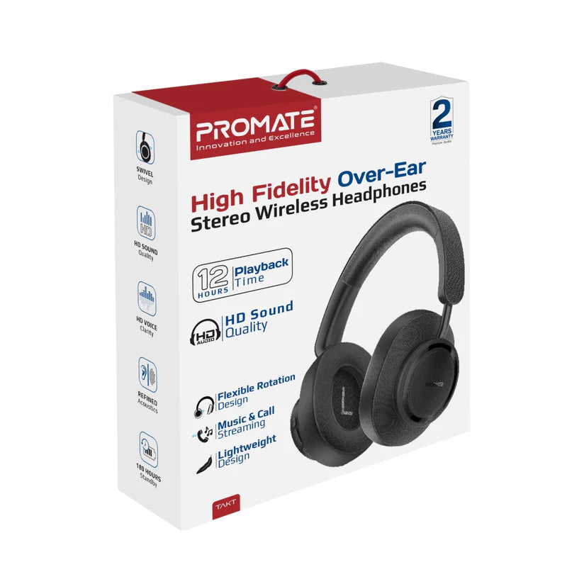 Promate Takt High Fidelity Over-Ear Stereo Wireless Headphones